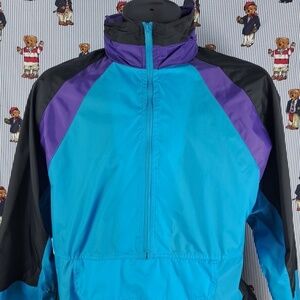 Vintage Athletic Wear teal & purple colorblock 3/4 zip Med pullover windbreaker